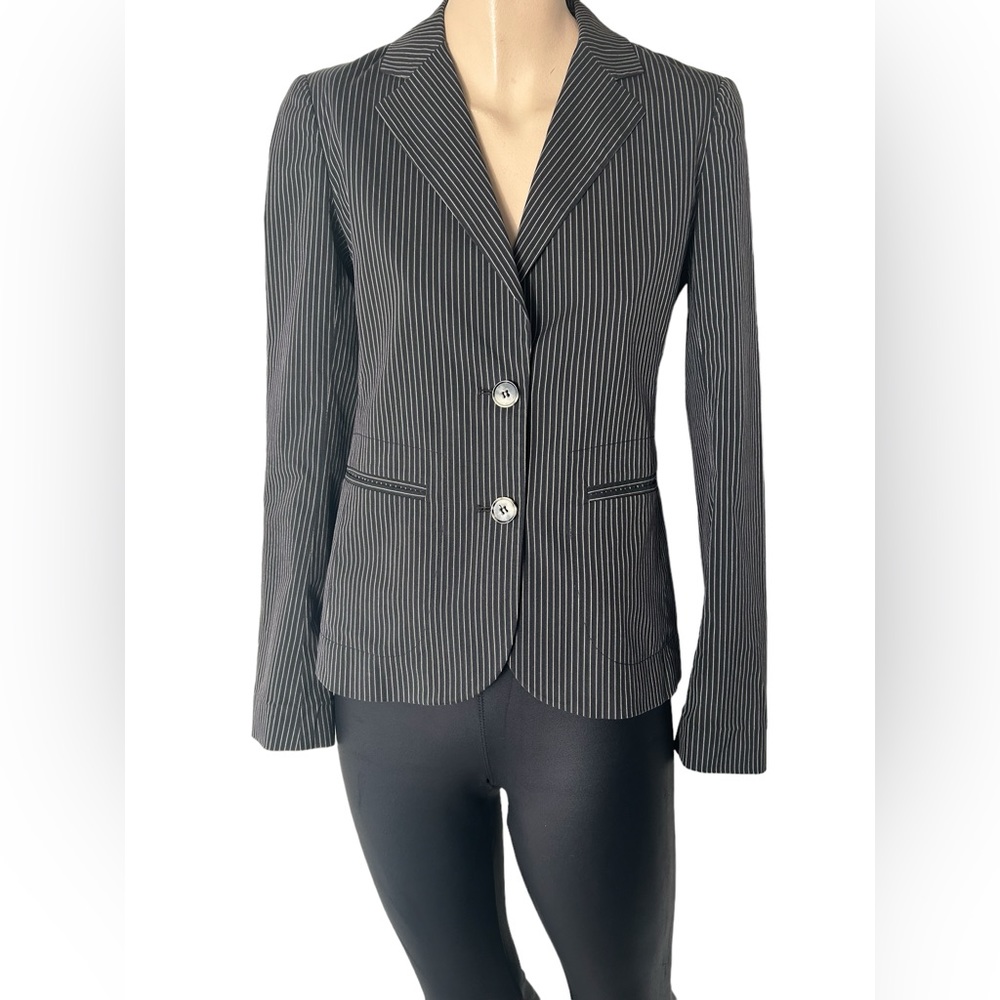 Theory PinStripe 2 Button Jacket-Size 4-Black/White/Mulberry-Excellent shape!